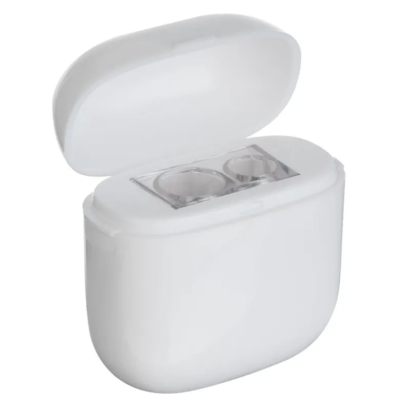 Ascutitoare dubla din plastic, forma husa casti, 4.5x4.5x2cm, Alba