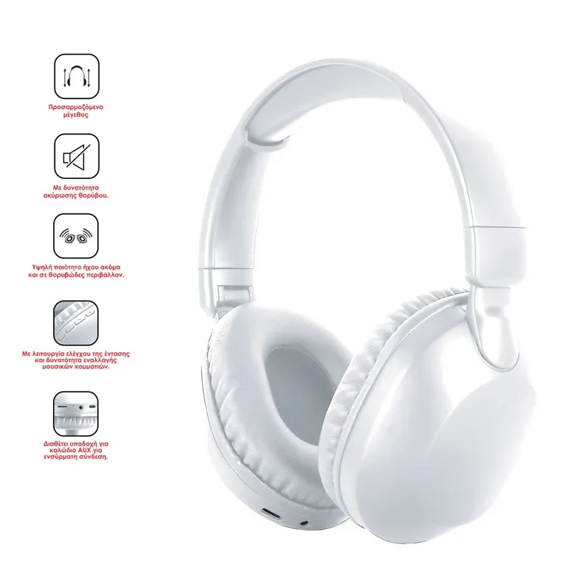 Căști Bluetooth Pliabile Albe cu Anulare a Zgomotului