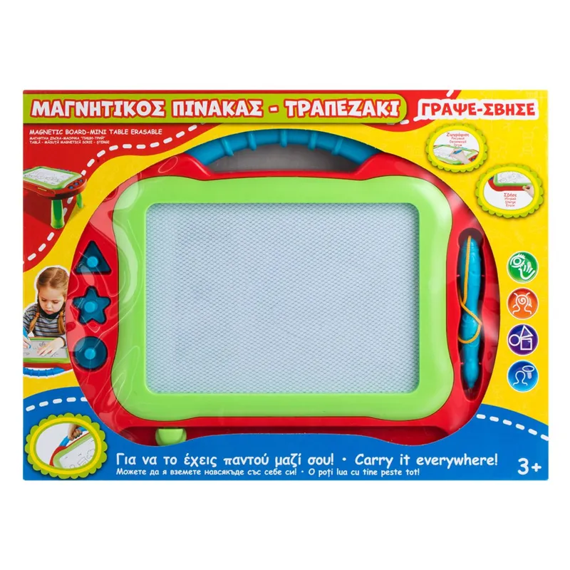 Tabla magnetica de desen cu picioare, 37x28x18 cm, verde si rosie