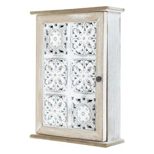 Dulapior pentru chei din lemn cu model reliefat, 21x28.5x7cm, Alb Brushed