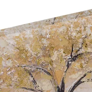 Tablou decorativ cu pictură în ulei, copac și detalii aurii glitter, 90x30 cm – poza 5