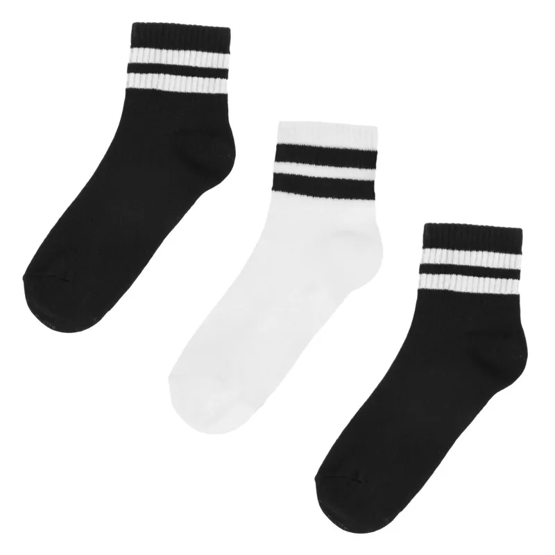 Sosete Sport Mid Cut Negre Albe cu Dungi - Set de 3 Perechi