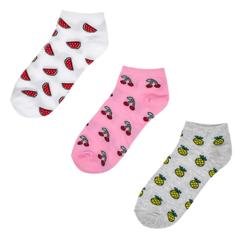 Sosete Scurte Fructe pentru Femei - Set 3 Perechi Roz Albe Gri