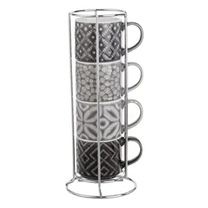 Set 4 cești cafea gri New Bone cu suport metalic 100ml – poza 2