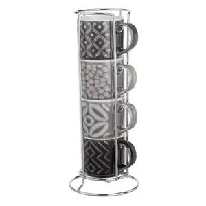 Set 4 cești cafea gri New Bone cu suport metalic 100ml – poza 3