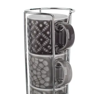 Set 4 cești cafea gri New Bone cu suport metalic 100ml – poza 4