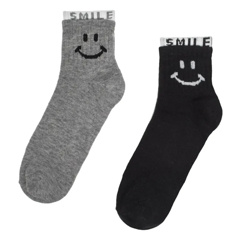 Sosete Fancy Quart Gri Negre Emoji pentru Femei - 2 perechi