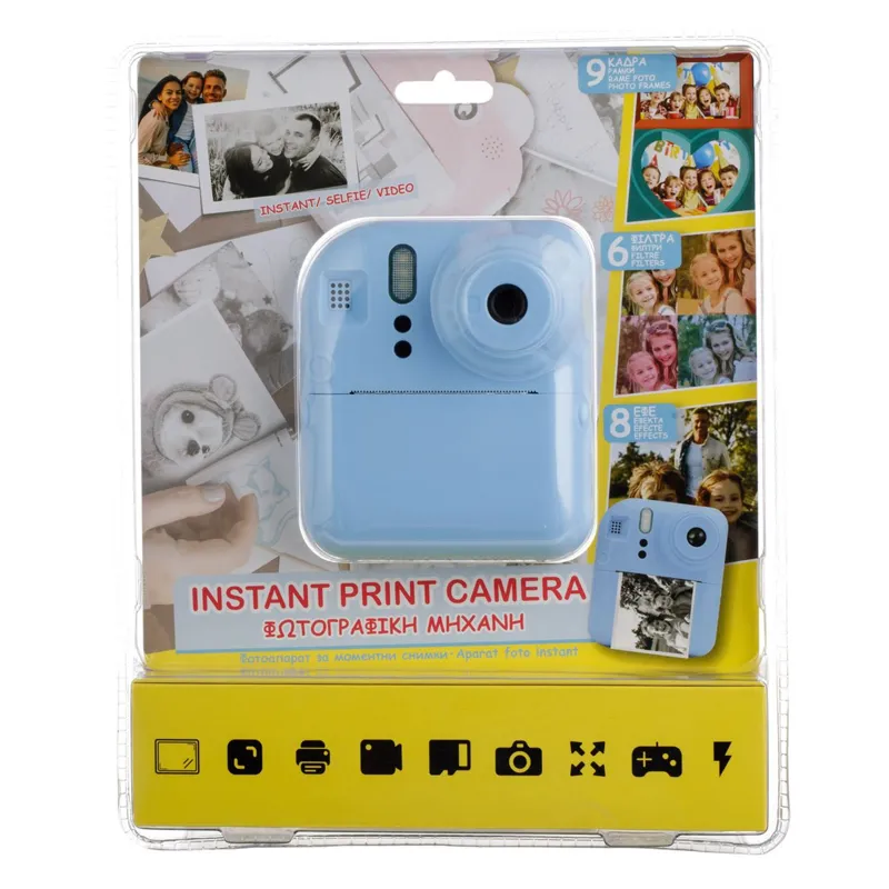 Aparat foto instant pentru copii cu imprimare și video, albastru
