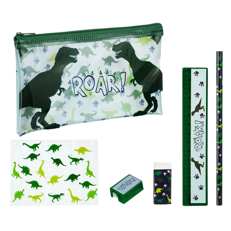 Set Școală cu Penar Model Dinozaur, 6 Piese, Verde – poza 2