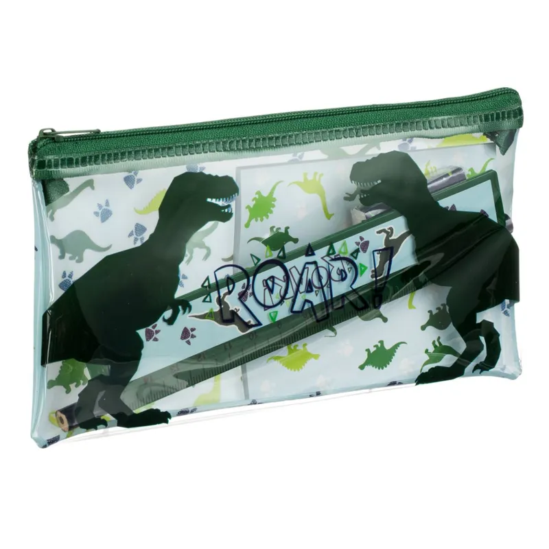 Set Școală cu Penar Model Dinozaur, 6 Piese, Verde – poza 3