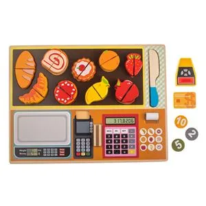 Set Casa de Marcat cu Alimente din Lemn, Puzzle 30x22cm