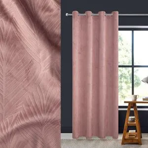 Perdea decorativa Velvet, Roz Nude, Model Reliefat Frunze Tropicale, cu Inele, 140x260cm