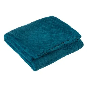 Patura Catifelata Dubla Petrol 230x220cm - Pătură impletită pentru 2 persoane