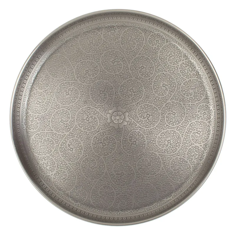 Platou Decorativ Metalic Paisley Argintiu Diametru 40cm