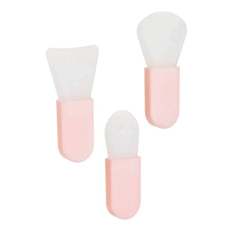 Pensula Mini cu Spatula de Silicon pentru Masca Fata, Set 3 buc, Roz si Alb, 6 cm