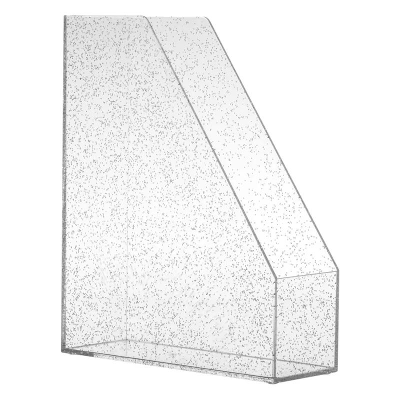 Suport Dosare Transparent cu Glitter Argintiu, 23x8x28cm
