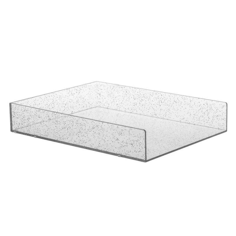 Tavă de birou transparentă cu glitter argintiu 30.5x24x5cm