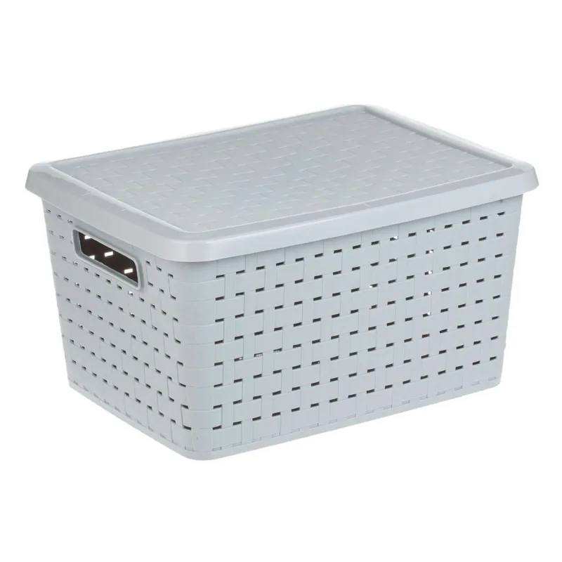 Cos de depozitare din plastic gri, perforat, cu capac, 40L