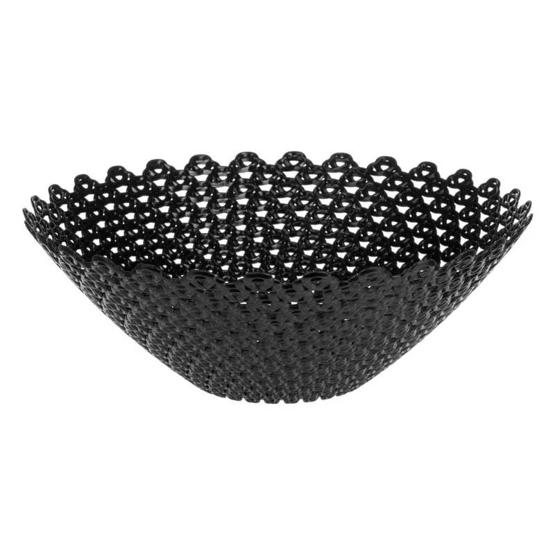 Bol rotund din plastic pentru fructe, Ø34.5x12cm, Negru, Model împletit