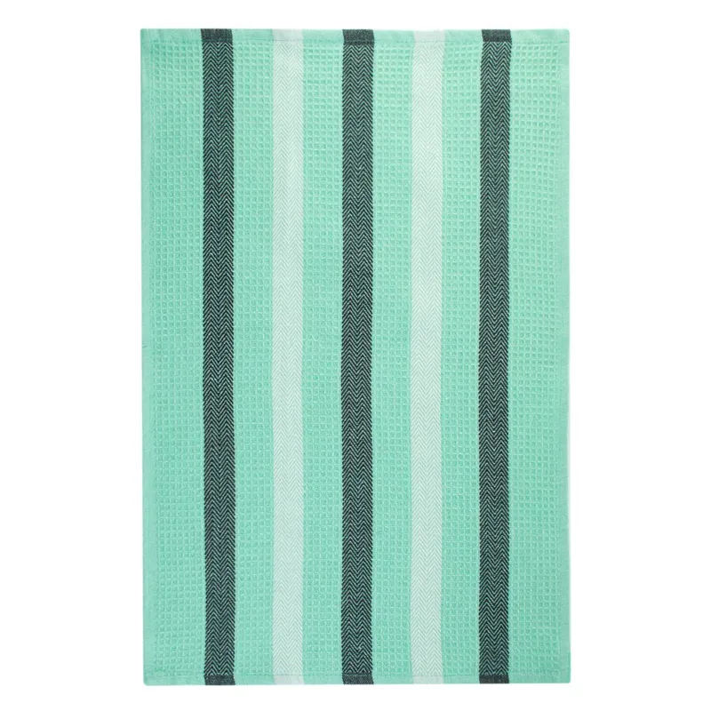 Prosop de bucatarie cu dungi, 60x40 cm, verde menta, gri si alb