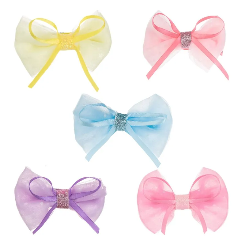 Set 5 Clame 3D cu Fundițe și Glitter pentru Copii, 6.5 cm, Multicolor – poza 2