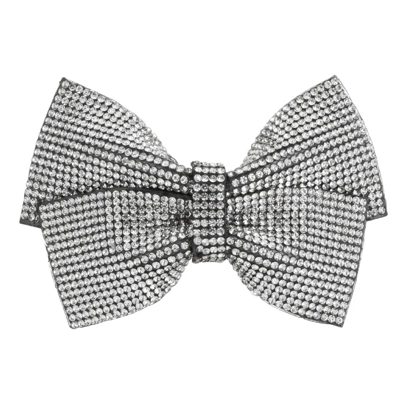 Clamă de păr fundiță cu strasuri, Argintiu, 9.5 cm