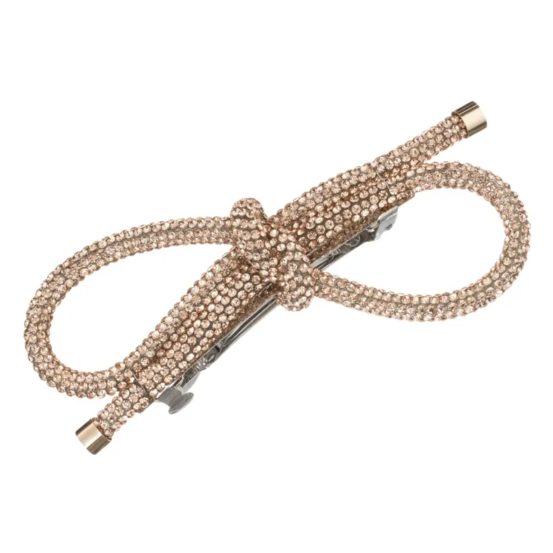 Clamă de păr cu fundiță din șnur și strasuri, Bronz, 11 cm