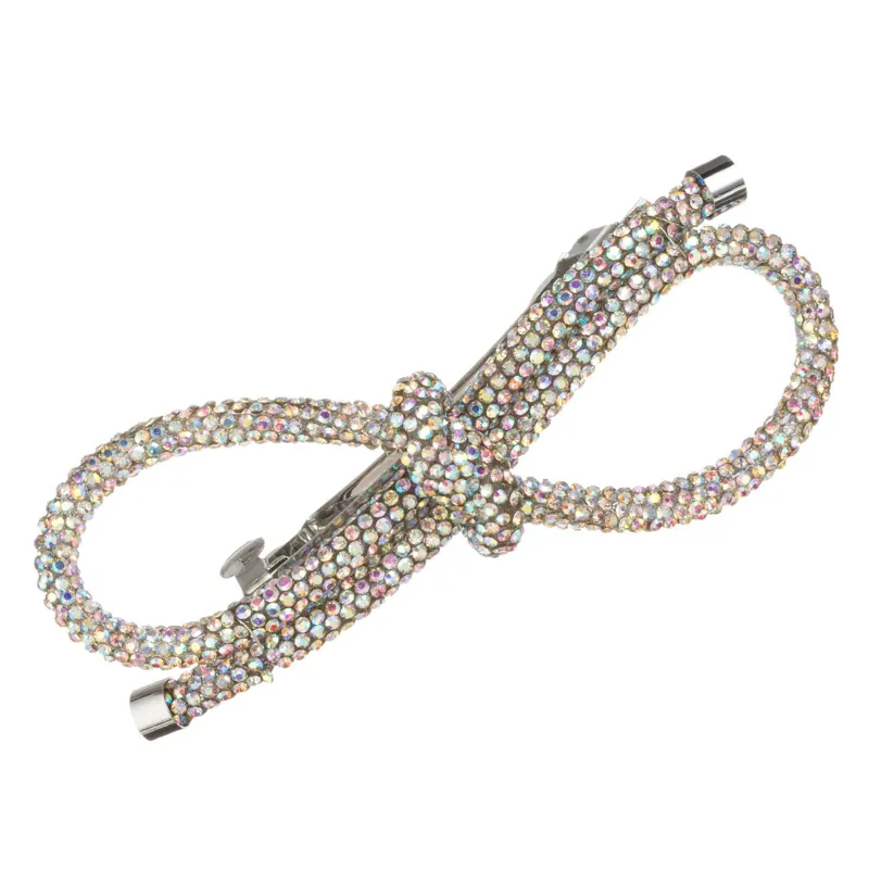 Clamă de păr cu fundiță din șiret și strasuri irizate, 11 cm, Multicolor