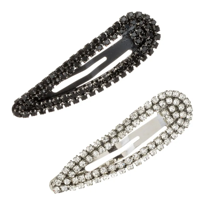 Set 2 Clame de Păr Metalice cu Strass Negru și Transparent