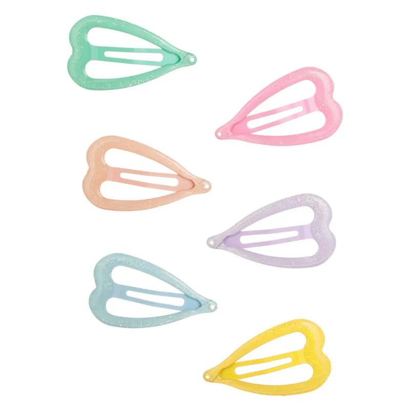Clame metalice inimi pastel cu glitter pentru copii