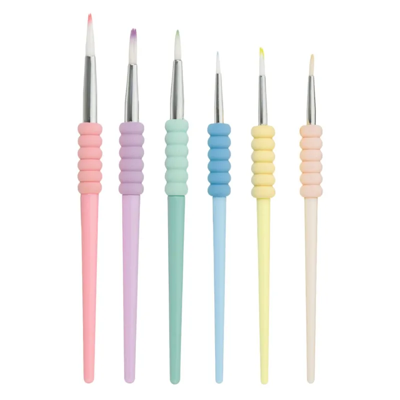 Set 6 pensule de pictură cu vârf rotund, mânere pastelate