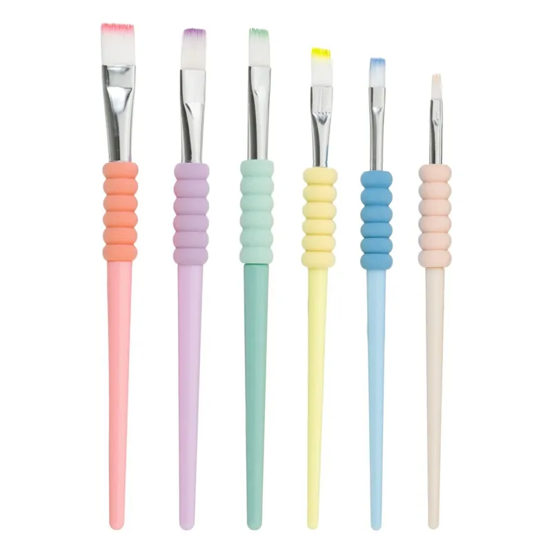 Set Pensule Pictură, 6 Bucăți, Vârf Plat, Culori Pastelate