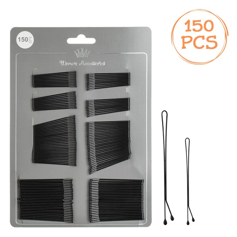 Agrafe de păr negre, Set mixt 150 buc, 4.5 cm și 6 cm