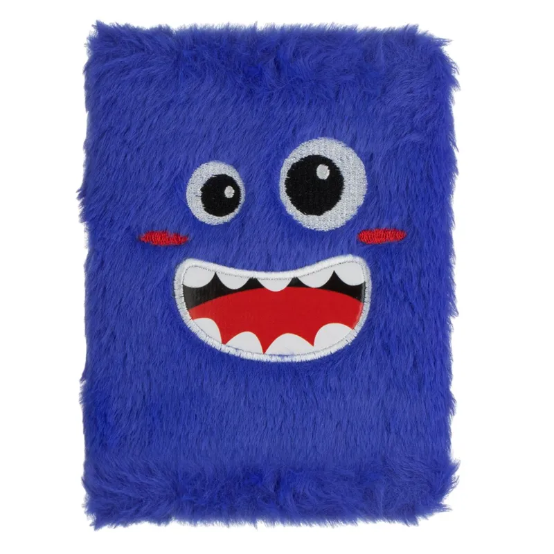 Carnet Notițe A6 cu Copertă din Blană Sintetică Albastră, Design Monstru, 80 Fil
