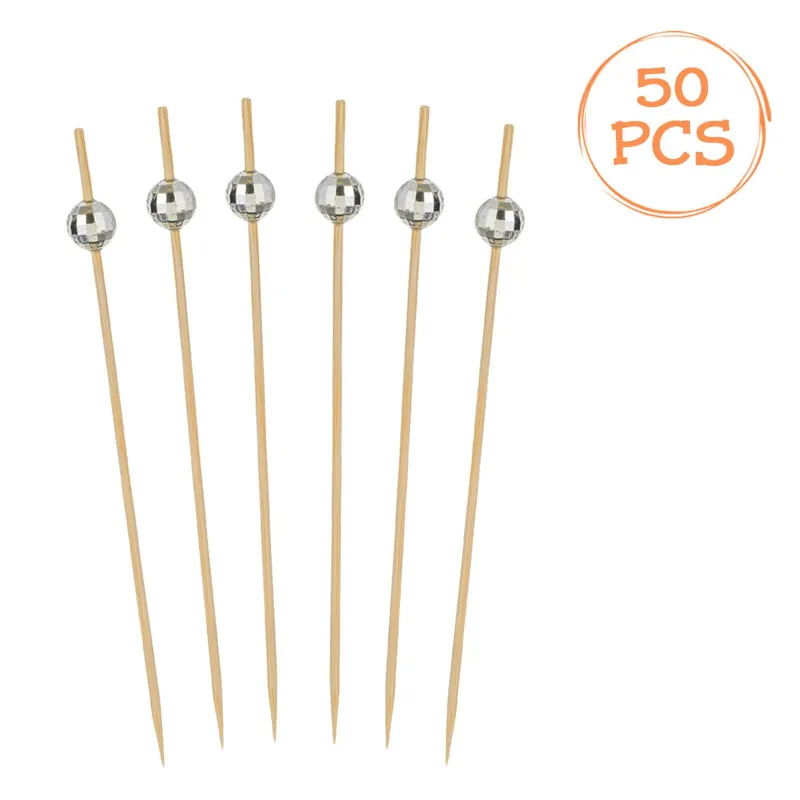 Scobitori din bambus cu model disco ball, set de 50 buc