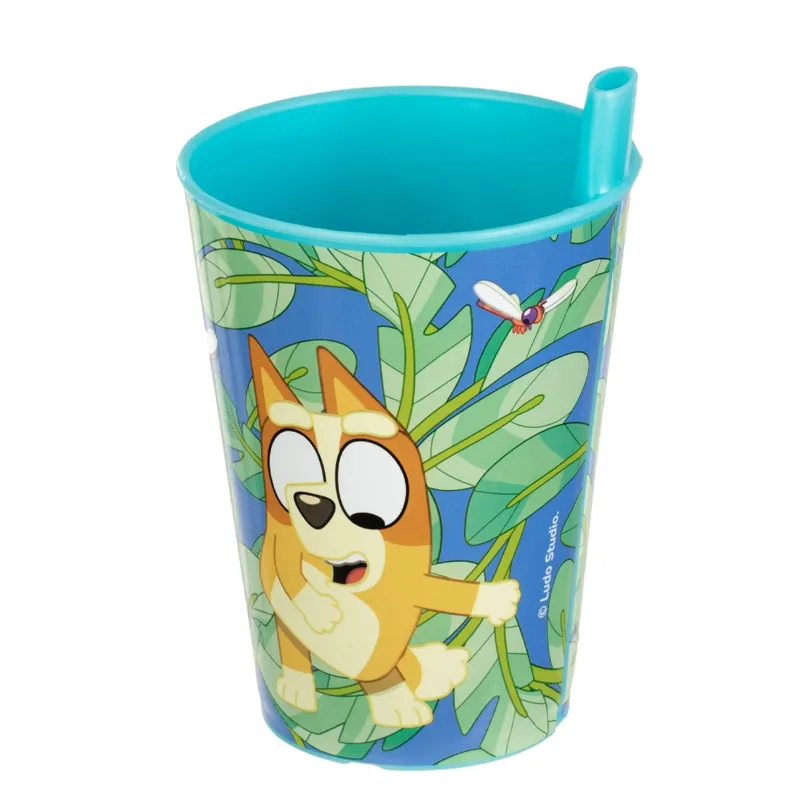 Pahar plastic cu pai pentru copii model Bluey 260 ml