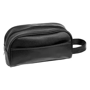 Geanta Cosmetice de Piele Neagră cu Maner pentru Barbati