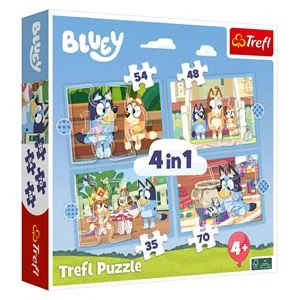 Puzzle 4 in 1 Bluey, 4 Seturi cu 35, 48, 54 si 70 de Piese, Multicolor