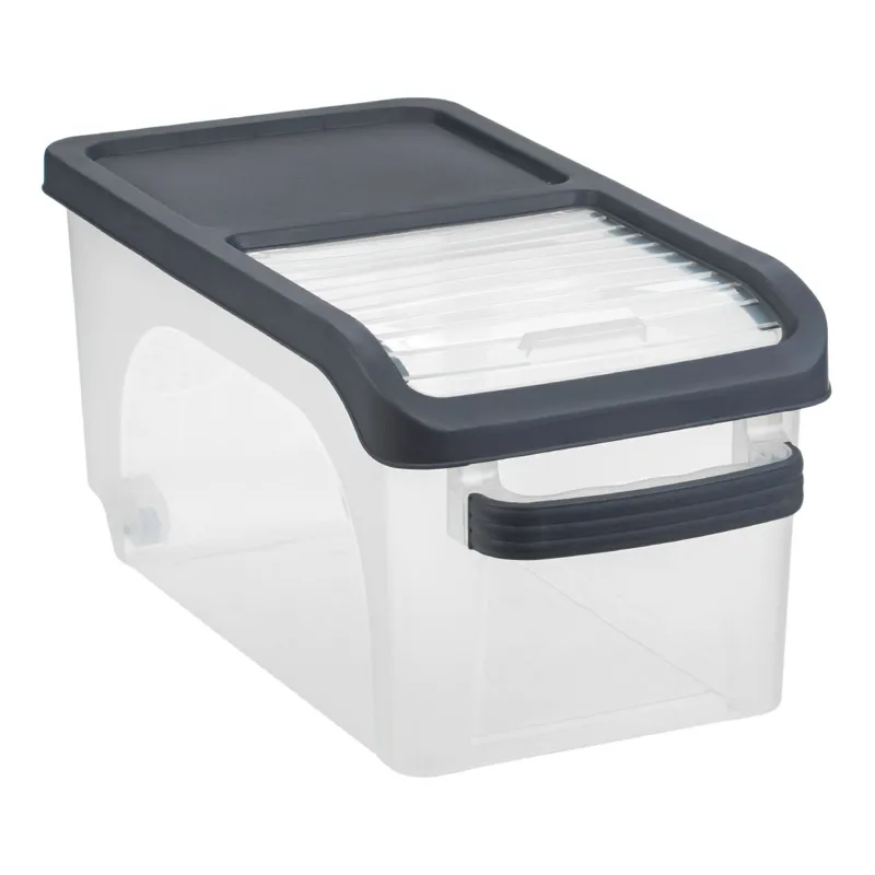 Cutie de depozitare din plastic cu capac cu deschidere, 15L, transparentă cu capac gri