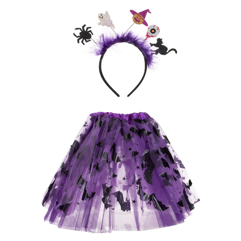 Set Deghizare Halloween Fete Tutu Mov Negru Lilieci Pene