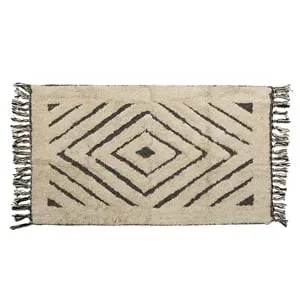 Covoras Decorativ de Iarna din Bumbac Bej cu Model Diamant & Franjuri 90x60cm – poza 2