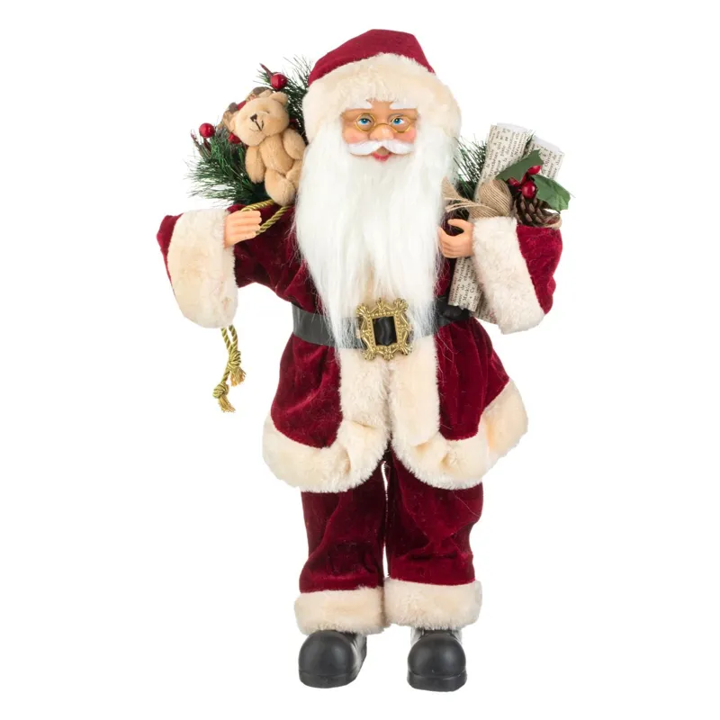 Figură decorativă Moș Crăciun în costum bordo, 45cm din poliester