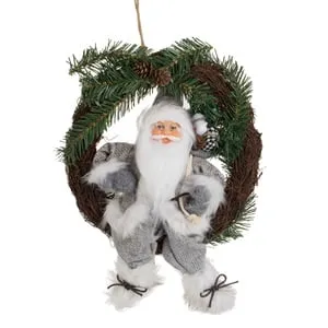 Coroană decorativă de Crăciun din lemn cu figurina Santa Claus