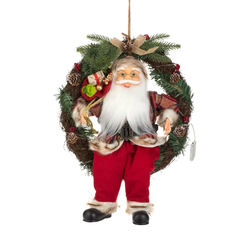 Coroană de Crăciun LED cu Moș Crăciun 45cm