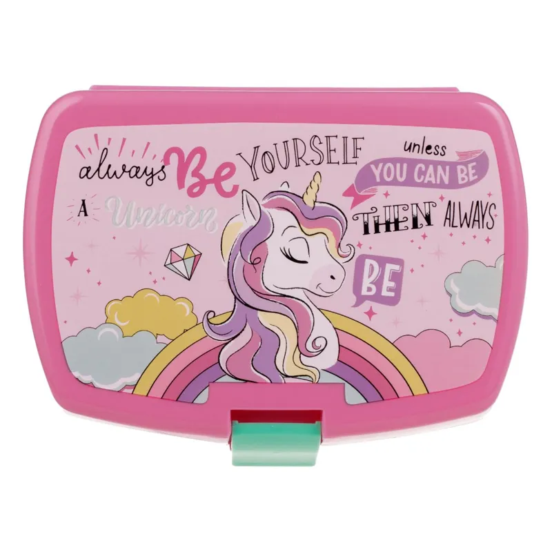 Caserolă roz cu unicorn pentru fete, 420 ml, cu compartiment – poza 4
