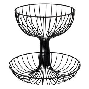 Fructieră metalică neagră cu 2 niveluri, 30x29 cm