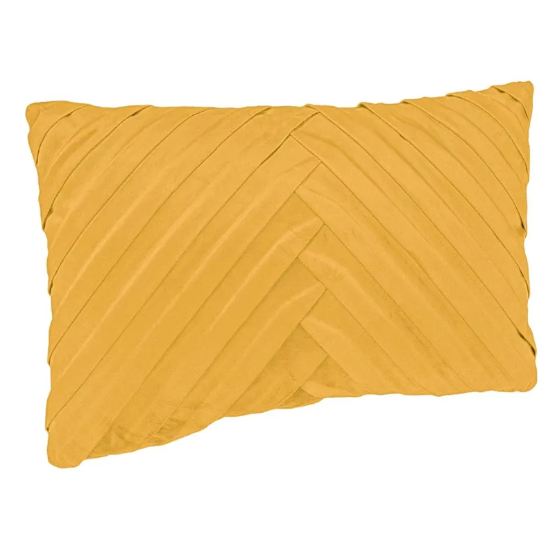 Pernă decorativă velvet cu dungi reliefate, galben muștar, 50x30 cm