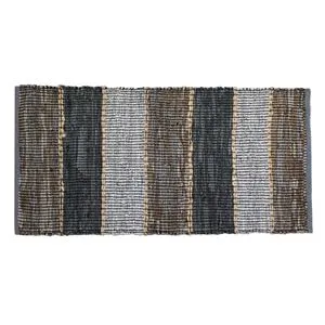Covoras decorativ din piele artificiala, Gri Taupe, 130x70cm, cu franjuri si spate antialunecare