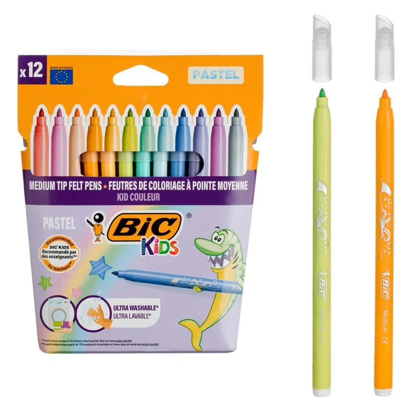 Set 12 Carioci Lavabile cu Vârf Mediu, Culori Pastel pentru Copii