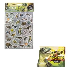 Set Autocolante cu Dinozauri și Album de Activități, 34 buc, Multicolor